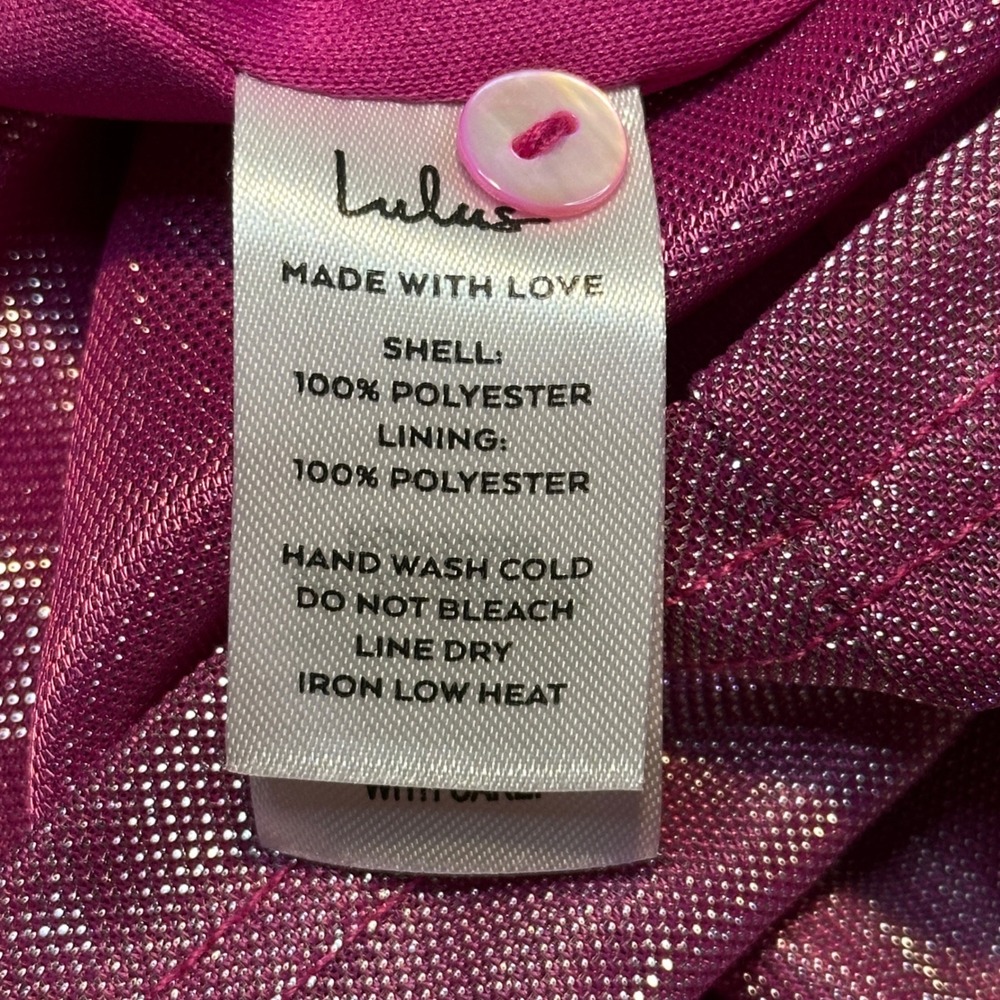 Lulus Women's Metallic Pink Halter Mini Dress Small Ruched Bodycon Tulip Hem - Picture 3 of 12